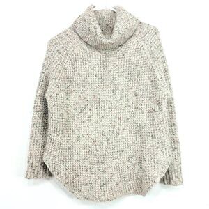 Free People DYLAN Light Tweedy Gray Chunky Waffle Knit Cozy Turtleneck Sweater